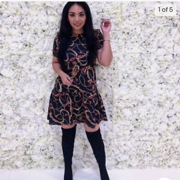 ZARA Chain Print Peplum Trendy Tunic Dress M BLOGGERS Favourite - Picture 6 of 11